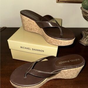 Michael Shannon Dark Brown Wedge Sandals